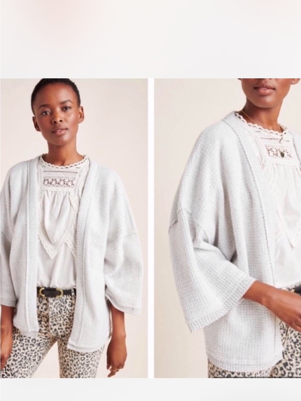 Maeve Anthropologie Gray Waffle Knit Oversized Cardigan Large Dolman Sleeves